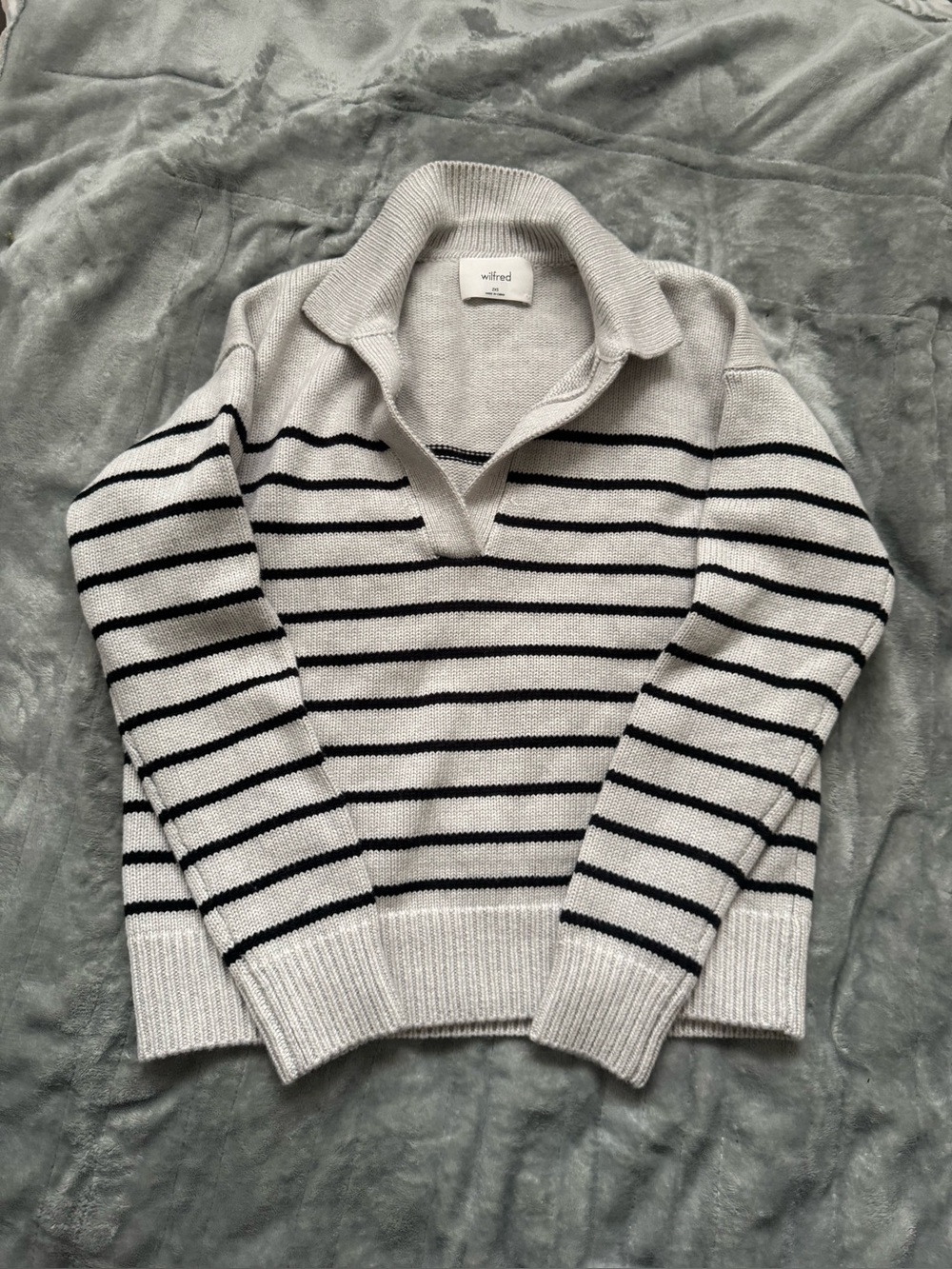 Wilfred womens Cream and Black Striped Collared Sweater